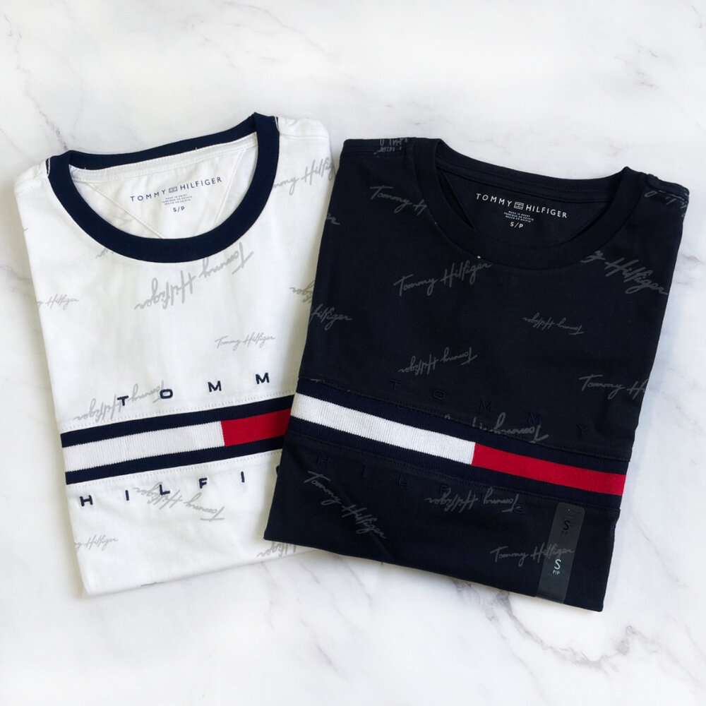 3073255693-Tommy Hilfiger 成人 刺繡 滿版 經典大LOGO  短袖 t 恤 短袖 上衣 情侶裝 大尺碼