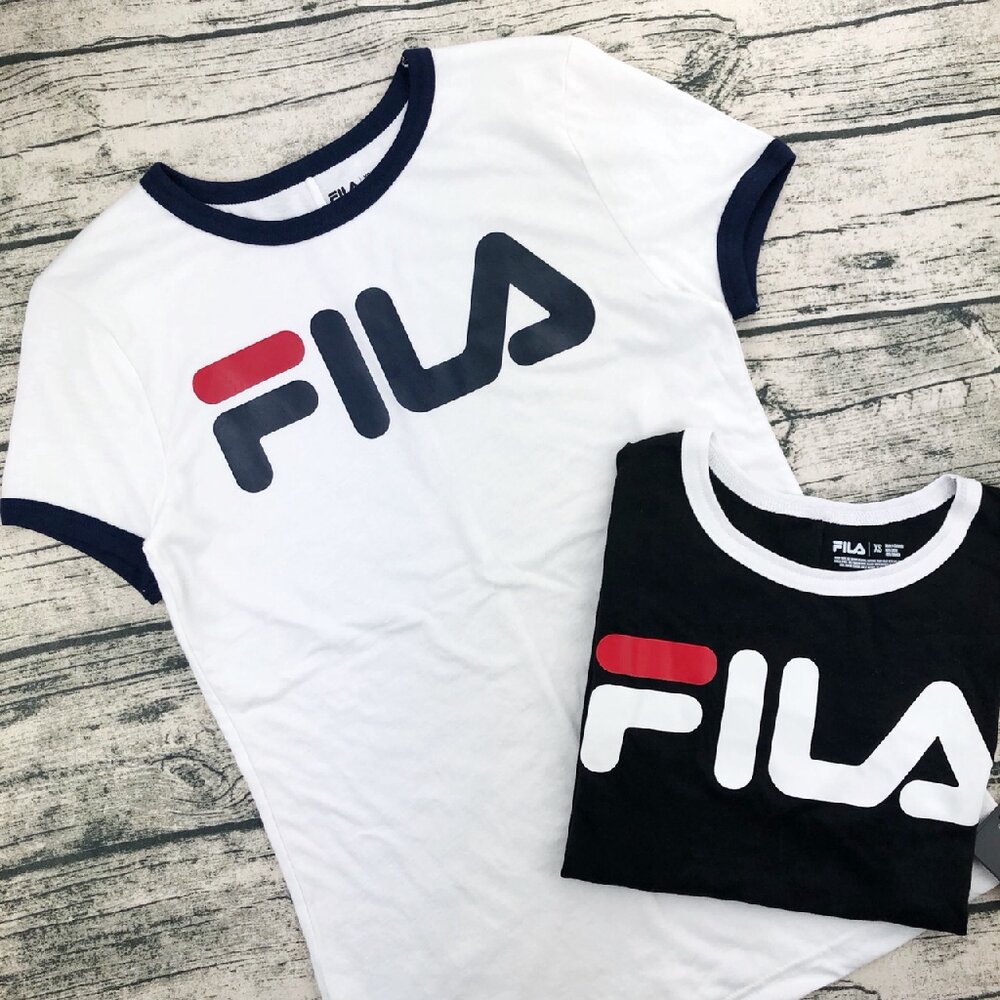 3418568268-FILA 斐樂 女生 短袖 T桖 韓妞 可愛 短t 金裕貞 復古圓領 短T 滾邊 經典logo  女款