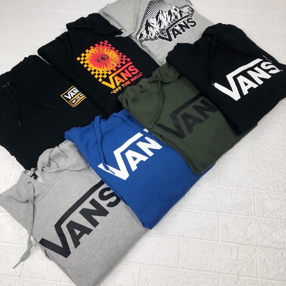 4506829716-Vans Logo Hoodie 帽t 刷毛 黑 灰 軍綠 水藍 特別款 長袖 口袋 美式 連帽 男版 基本款