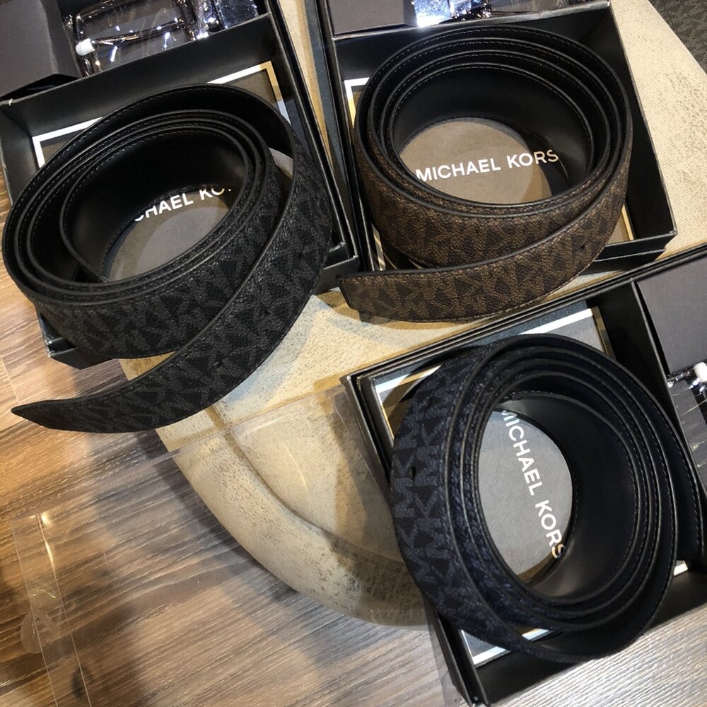 Michael kors MK 黑色/ 咖啡色/藍色 皮帶禮盒 雙面 雙頭 LOGO款 腰帶 雙面用 皮帶 多色可選-圖片-1