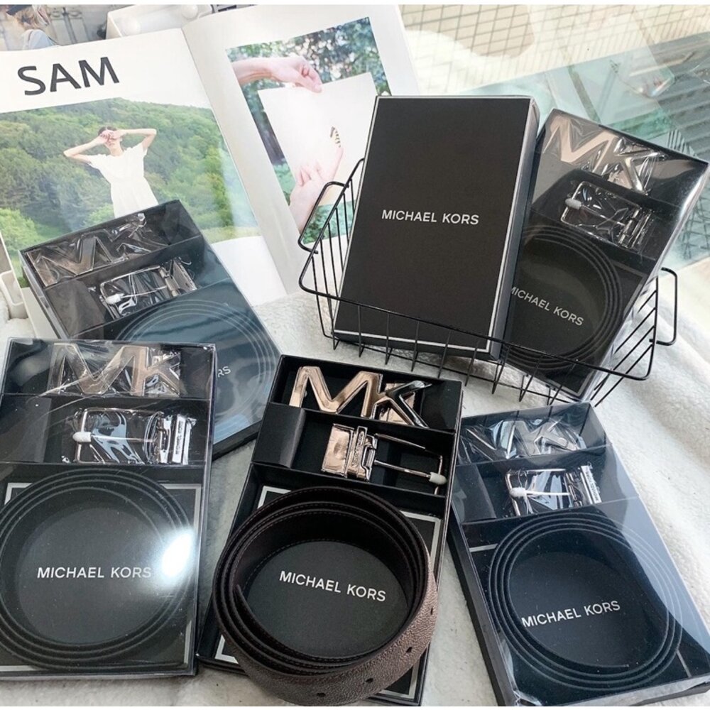Michael kors MK 黑色/ 咖啡色/藍色 皮帶禮盒 雙面 雙頭 LOGO款 腰帶 雙面用 皮帶 多色可選-圖片-2