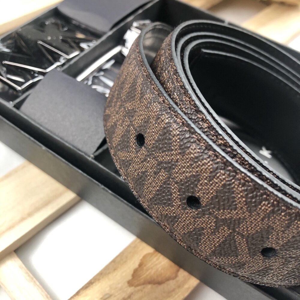 Michael kors MK 黑色/ 咖啡色/藍色 皮帶禮盒 雙面 雙頭 LOGO款 腰帶 雙面用 皮帶 多色可選-圖片-4