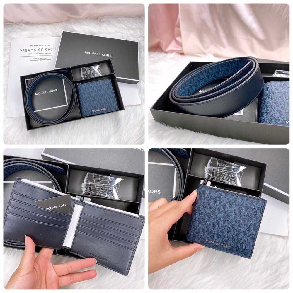 Michael kors MK 黑色/ 咖啡色/藍色 皮帶禮盒 雙面 雙頭 LOGO款 腰帶 雙面用 皮帶 多色可選-圖片-5