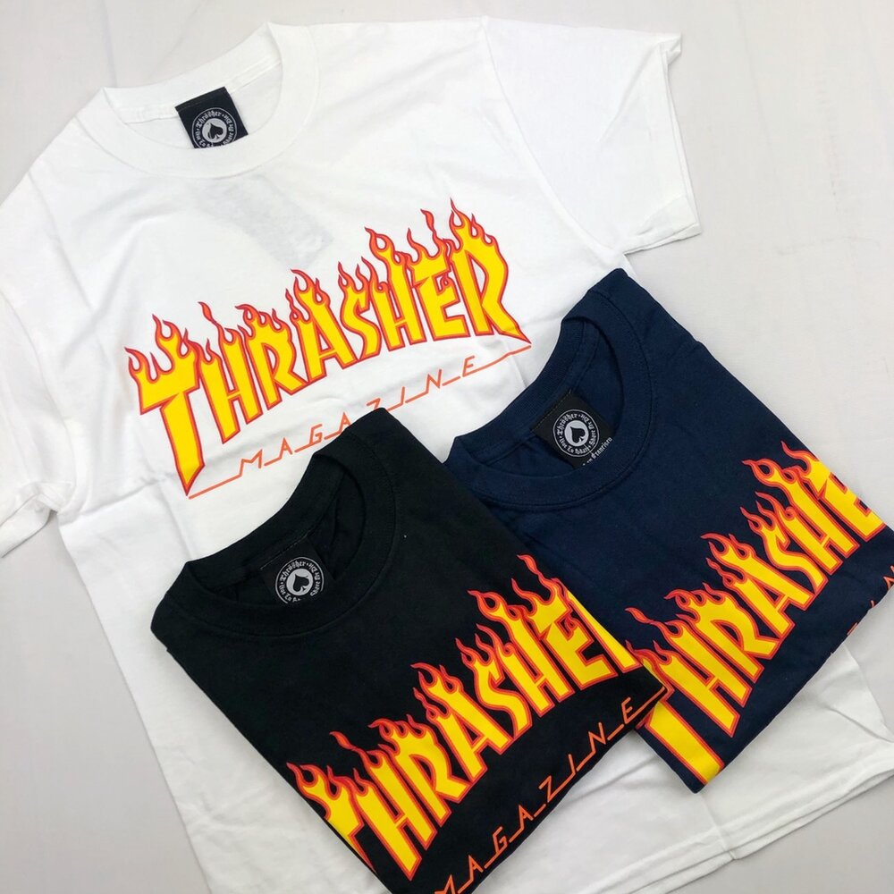 7244041050-Thrasher Flame Logo 短T 情侶裝 雜誌 短袖 圓領 火焰 黑白 GD 基本款 現貨 火焰T