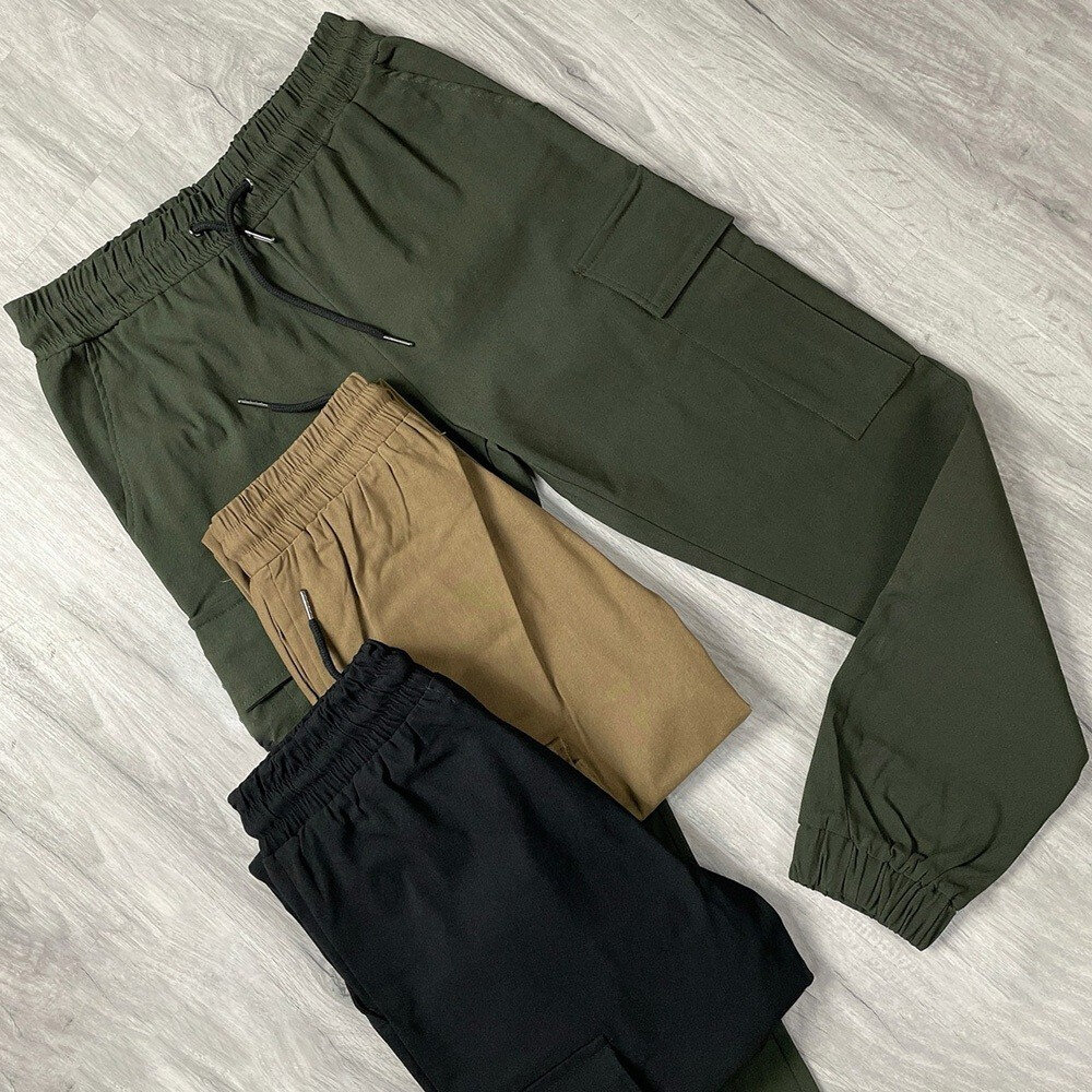 韓版 工作褲 工裝長褲 街頭 軍裝 修身 大口袋 工作褲 窄版長褲 軍裝褲 長褲 彈性纖維 縮口褲 1498-圖片-1