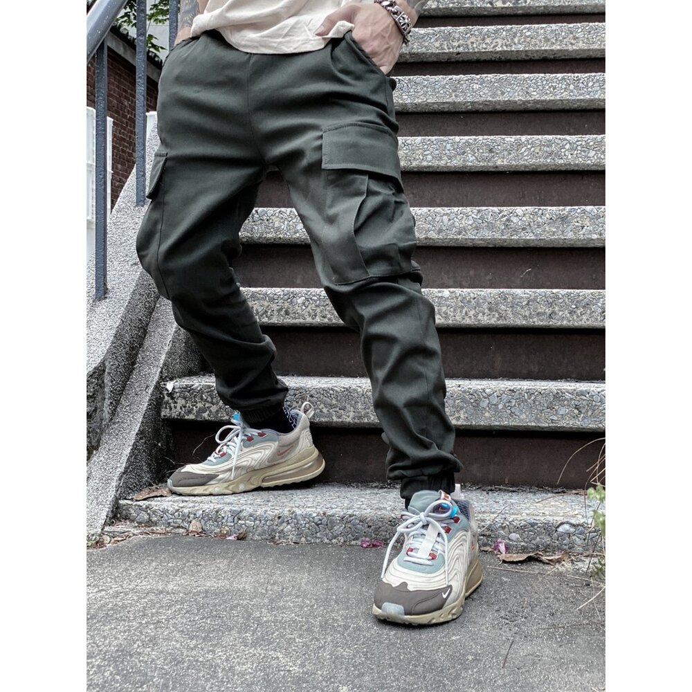 韓版 工作褲 工裝長褲 街頭 軍裝 修身 大口袋 工作褲 窄版長褲 軍裝褲 長褲 彈性纖維 縮口褲 1498-圖片-2