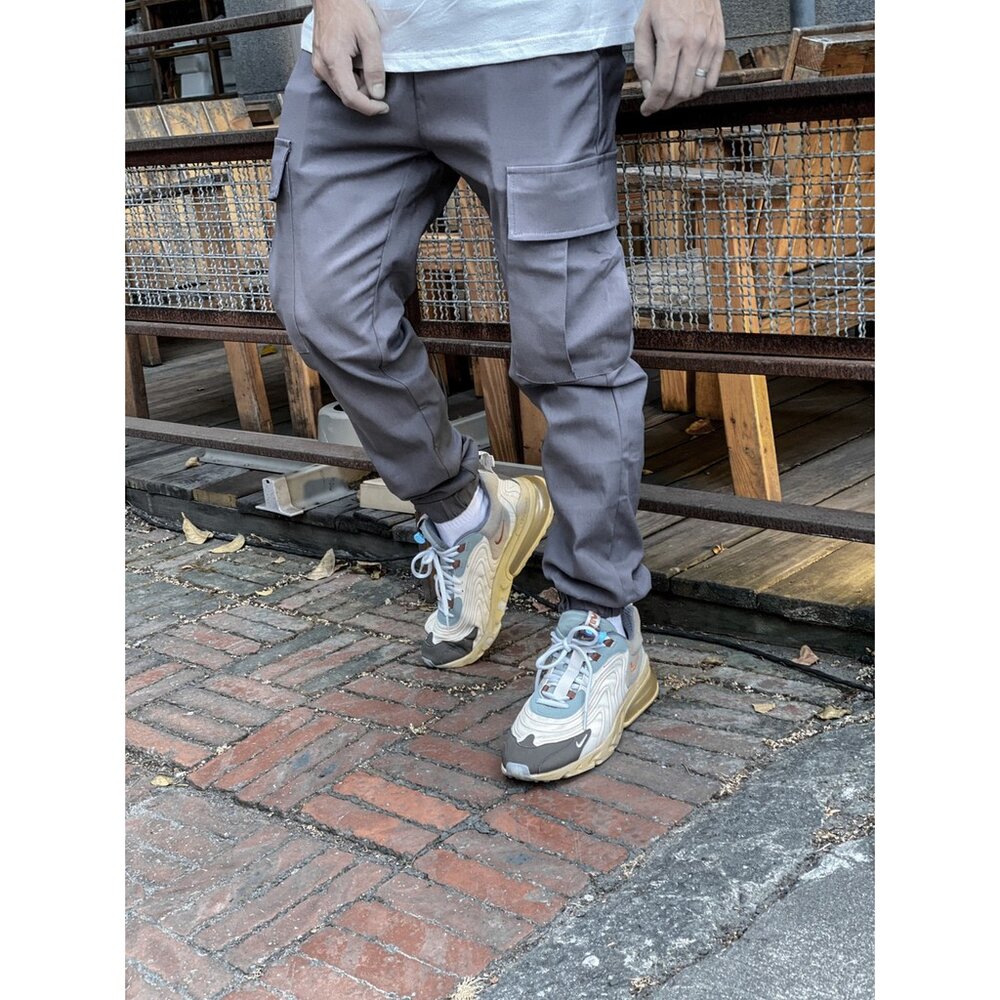 韓版 工作褲 工裝長褲 街頭 軍裝 修身 大口袋 工作褲 窄版長褲 軍裝褲 長褲 彈性纖維 縮口褲 1498-圖片-3