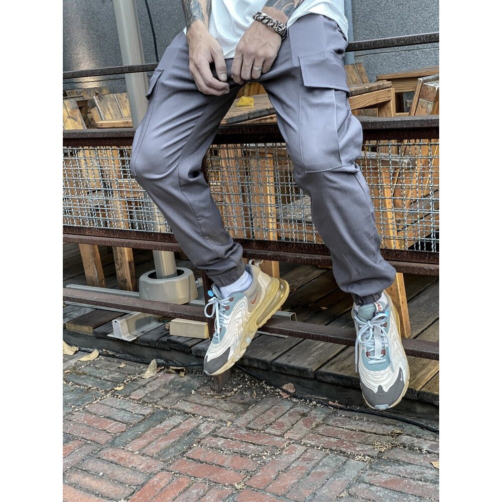 韓版 工作褲 工裝長褲 街頭 軍裝 修身 大口袋 工作褲 窄版長褲 軍裝褲 長褲 彈性纖維 縮口褲 1498-圖片-4