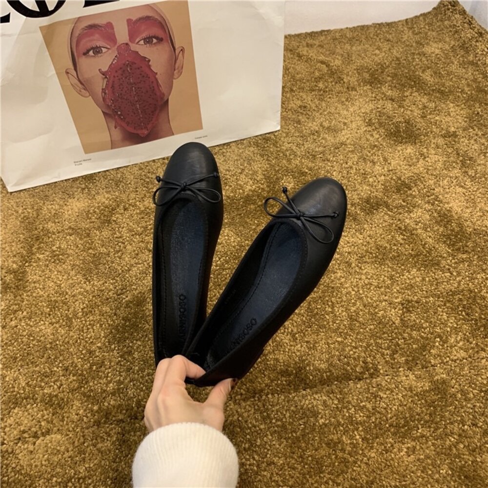 蝴蝶結娃娃鞋 平底鞋 🔥現貨秒出🔥 九色 圓頭修身顯瘦 莫蘭迪色 紅鞋 黑鞋-圖片-1