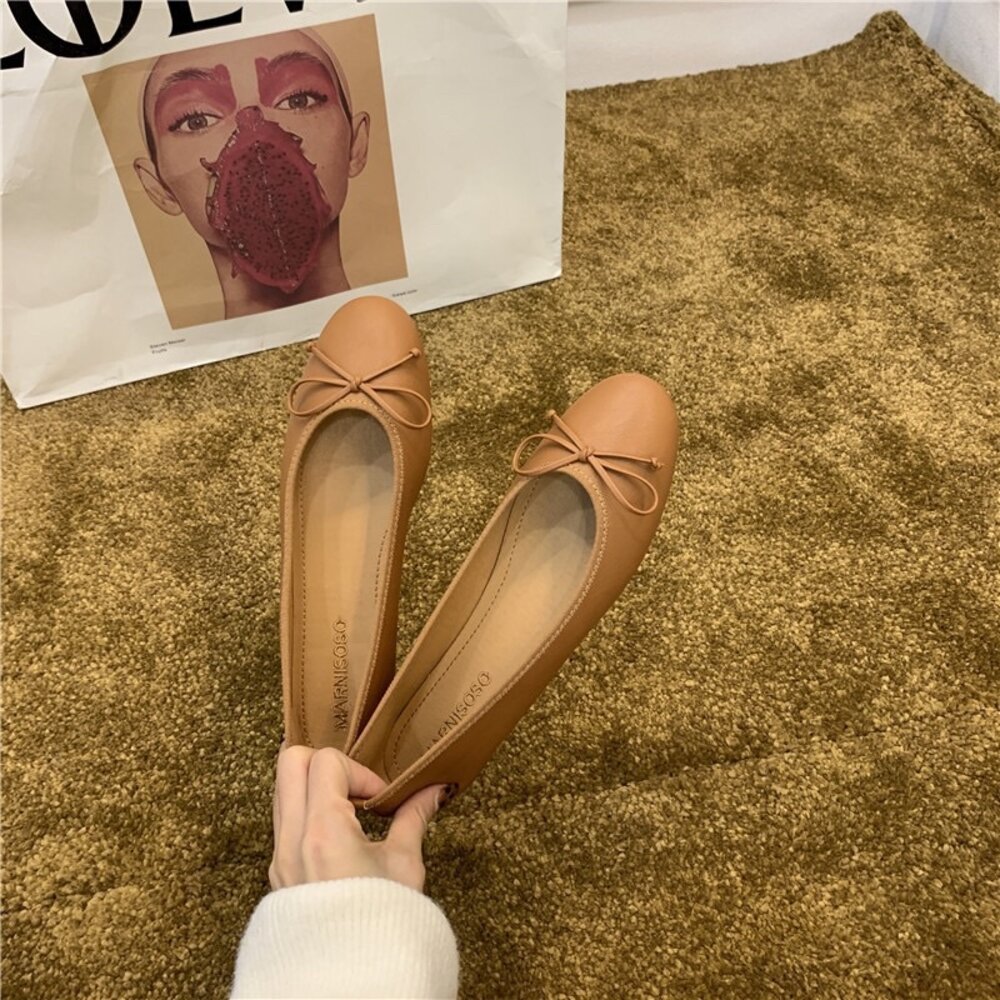 蝴蝶結娃娃鞋 平底鞋 🔥現貨秒出🔥 九色 圓頭修身顯瘦 莫蘭迪色 紅鞋 黑鞋-圖片-3
