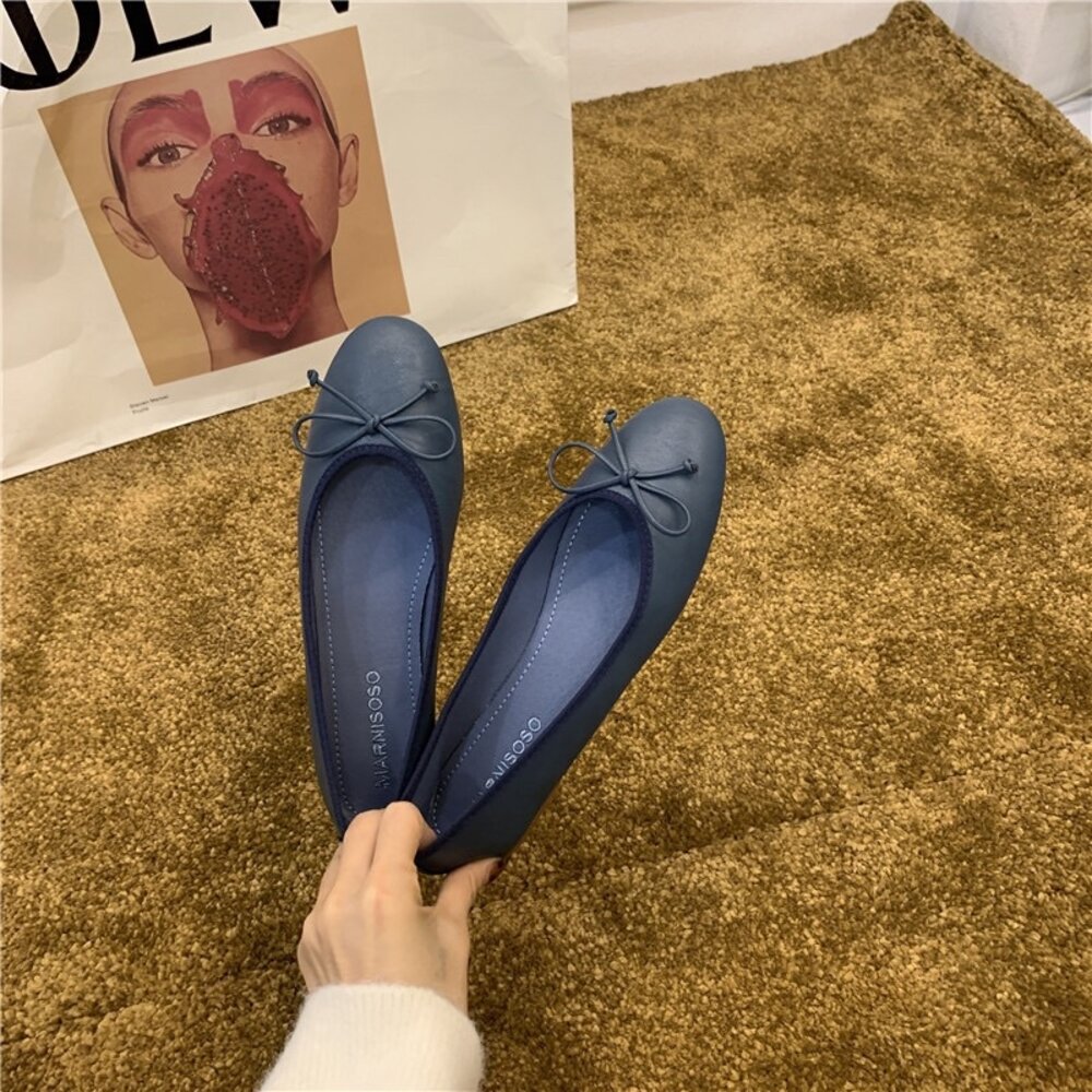 蝴蝶結娃娃鞋 平底鞋 🔥現貨秒出🔥 九色 圓頭修身顯瘦 莫蘭迪色 紅鞋 黑鞋-圖片-4