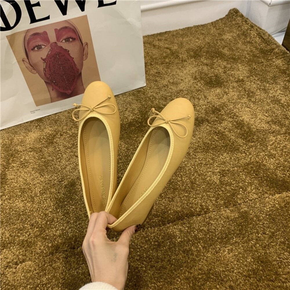 蝴蝶結娃娃鞋 平底鞋 🔥現貨秒出🔥 九色 圓頭修身顯瘦 莫蘭迪色 紅鞋 黑鞋-圖片-5