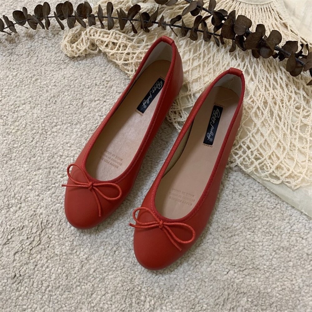 蝴蝶結娃娃鞋 平底鞋 🔥現貨秒出🔥 九色 圓頭修身顯瘦 莫蘭迪色 紅鞋 黑鞋-圖片-7