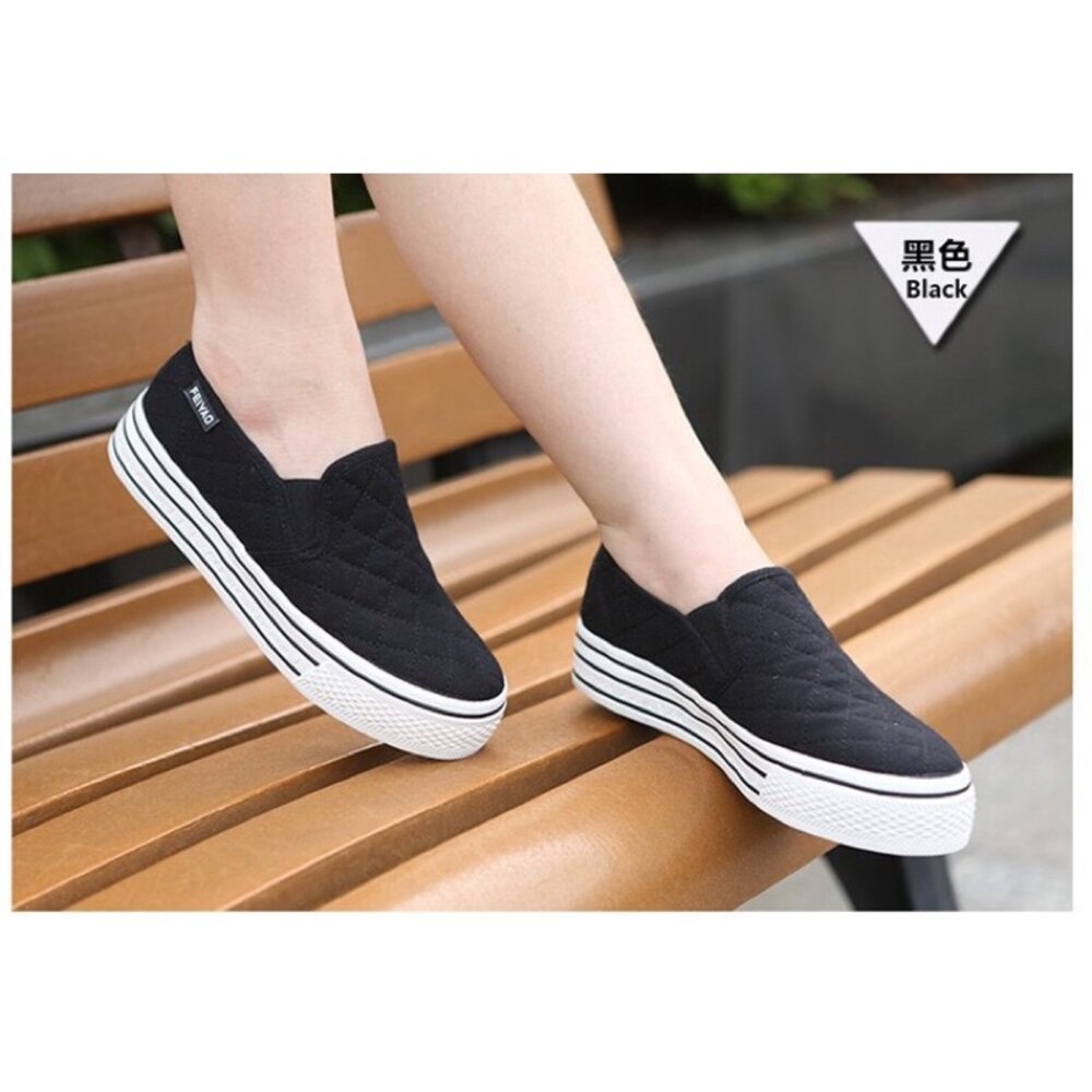 帆布厚底鞋 跟高3.5🔥送鞋墊🔥 現貨秒出 平底鞋 休閒鞋小白鞋 女鞋-圖片-7