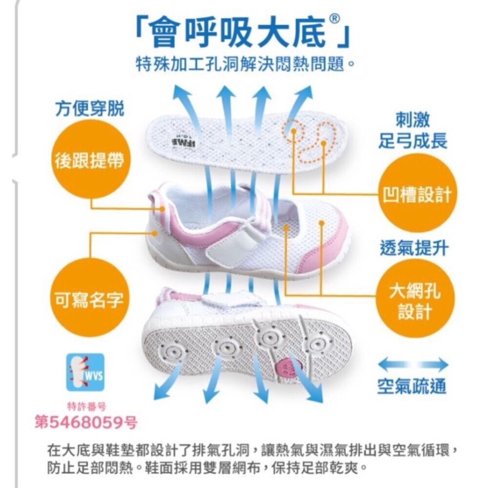 IFME 室內鞋 贈原廠鞋墊 幼兒園 兒童 男童女童 魔鬼氈 網布透氣 男童 女童 白色 機能鞋-圖片-7