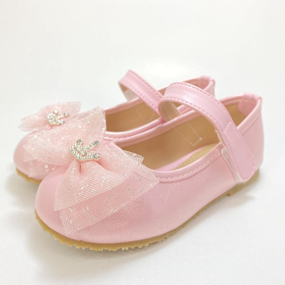 女童娃娃鞋 米菲兔 水鑽皇冠 蝴蝶結 白色 粉色 素面皮鞋 公主鞋 休閒鞋 台灣製 米飛兔-圖片-1