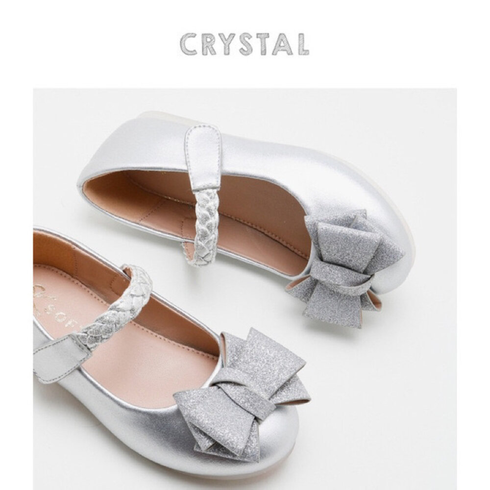 女童亮片娃娃鞋 蝴蝶結 公主鞋 銀色 花童鞋 16-23號 平底鞋 休閒鞋-圖片-4