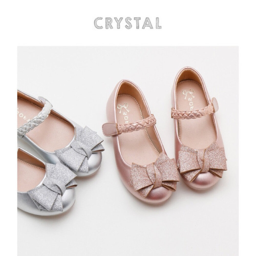 女童亮片娃娃鞋 蝴蝶結 公主鞋 銀色 花童鞋 16-23號 平底鞋 休閒鞋 封面照片