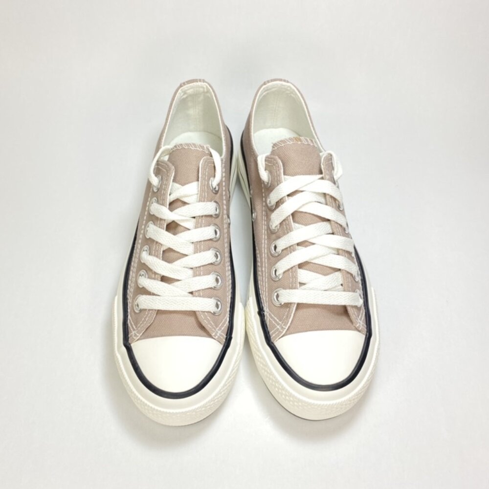 帆布厚底鞋 奶茶色 小白鞋 🔥送鞋墊🔥 現貨秒出 休閒鞋 懶人鞋 平底鞋-圖片-2