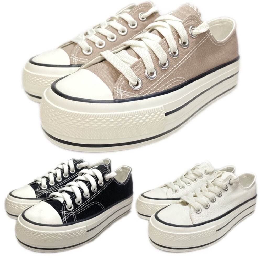 帆布厚底鞋 奶茶色 小白鞋 🔥送鞋墊🔥 現貨秒出 休閒鞋 懶人鞋 平底鞋 封面照片