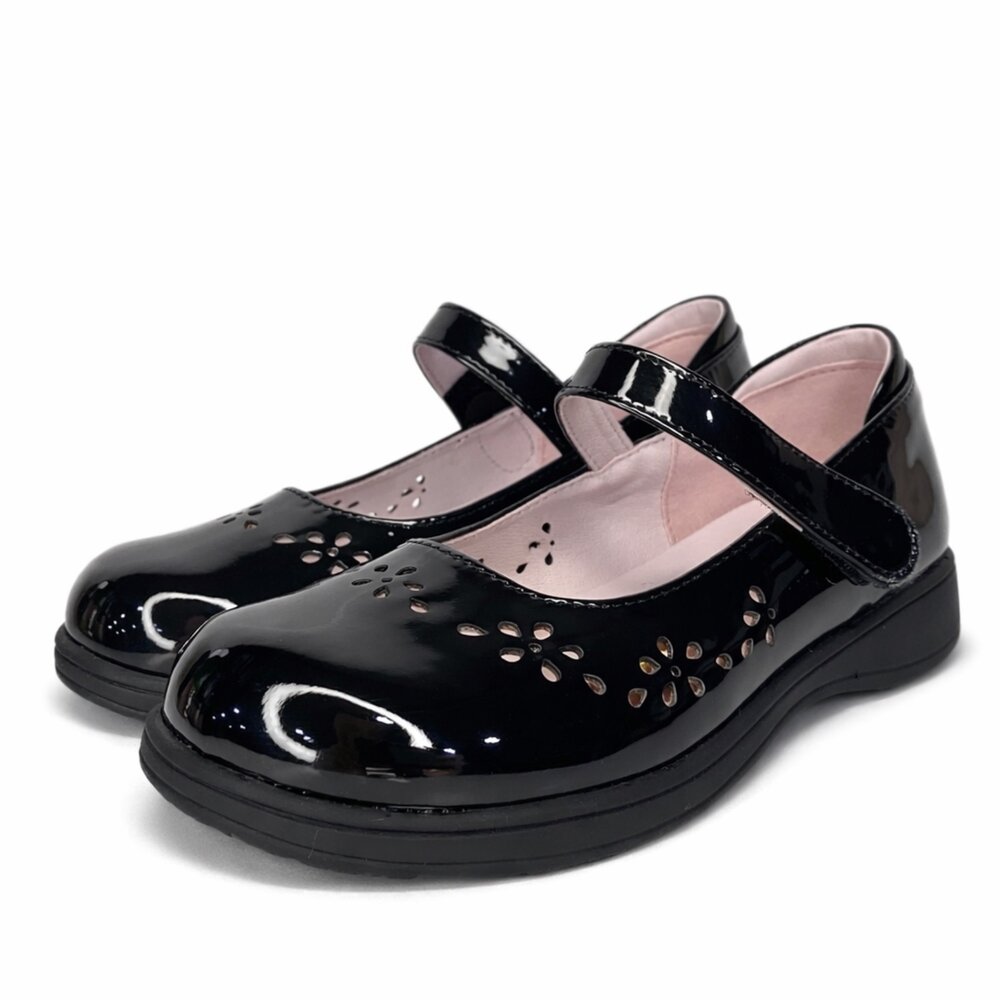 台灣製 女童皮鞋 學生鞋 黑皮鞋 花童鞋 Tolaku 雕花 亮面 漆皮-圖片-1