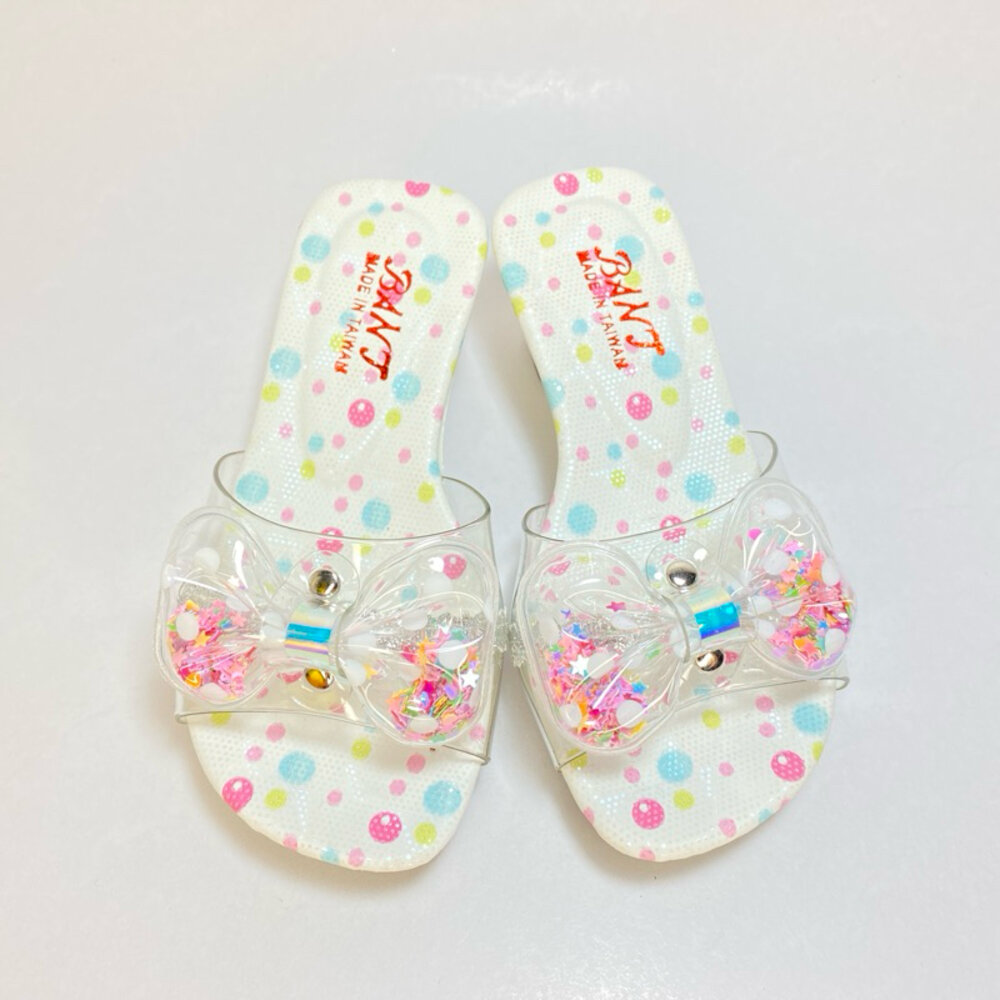 女童低根拖鞋 中童16-21號 台灣製 公主低跟 蝴蝶結水鑽 兒童低跟鞋 高跟鞋-圖片-1