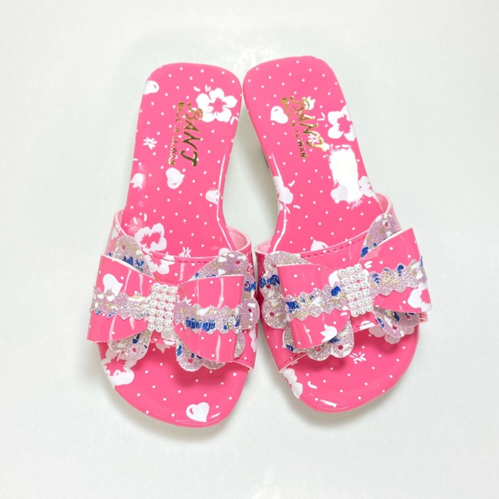 女童低根拖鞋 中童16-21號 台灣製 公主低跟 蝴蝶結水鑽 兒童低跟鞋 高跟鞋-圖片-4
