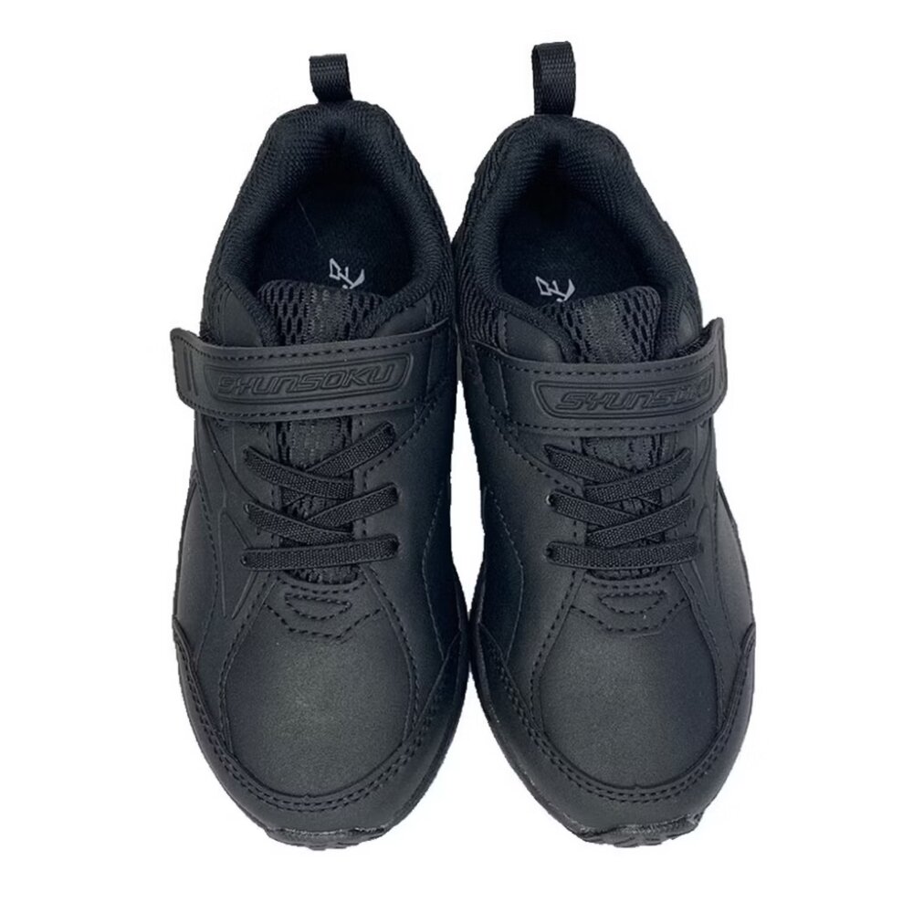 日本瞬足 全黑球鞋防水運動鞋競速鞋 魔鬼氈超輕量全黑色中童 syunsoku-圖片-2