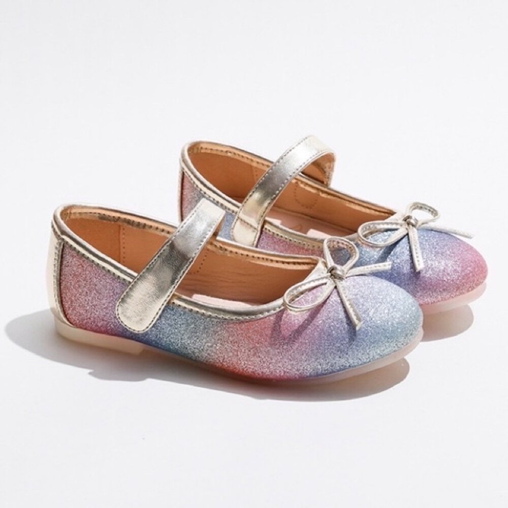 漸層彩虹 女童娃娃鞋 🔥獨家訂製款🔥 公主鞋 休閒鞋 魔鬼氈 平底鞋 童鞋 圓頭蝴蝶結-圖片-1