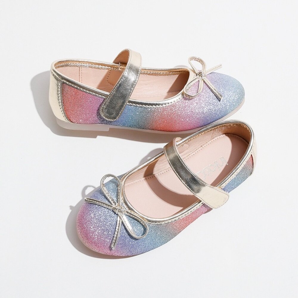 漸層彩虹 女童娃娃鞋 🔥獨家訂製款🔥 公主鞋 休閒鞋 魔鬼氈 平底鞋 童鞋 圓頭蝴蝶結-圖片-2