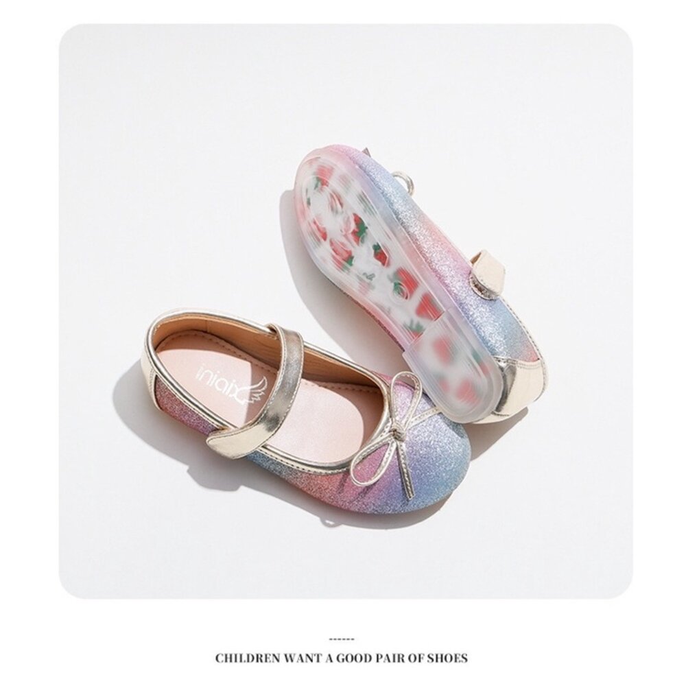 漸層彩虹 女童娃娃鞋 🔥獨家訂製款🔥 公主鞋 休閒鞋 魔鬼氈 平底鞋 童鞋 圓頭蝴蝶結-圖片-5