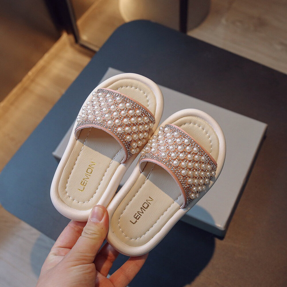 女童拖鞋 珍珠水鑽 🔥台灣現貨🔥 軟底 休閒 兒童-圖片-1