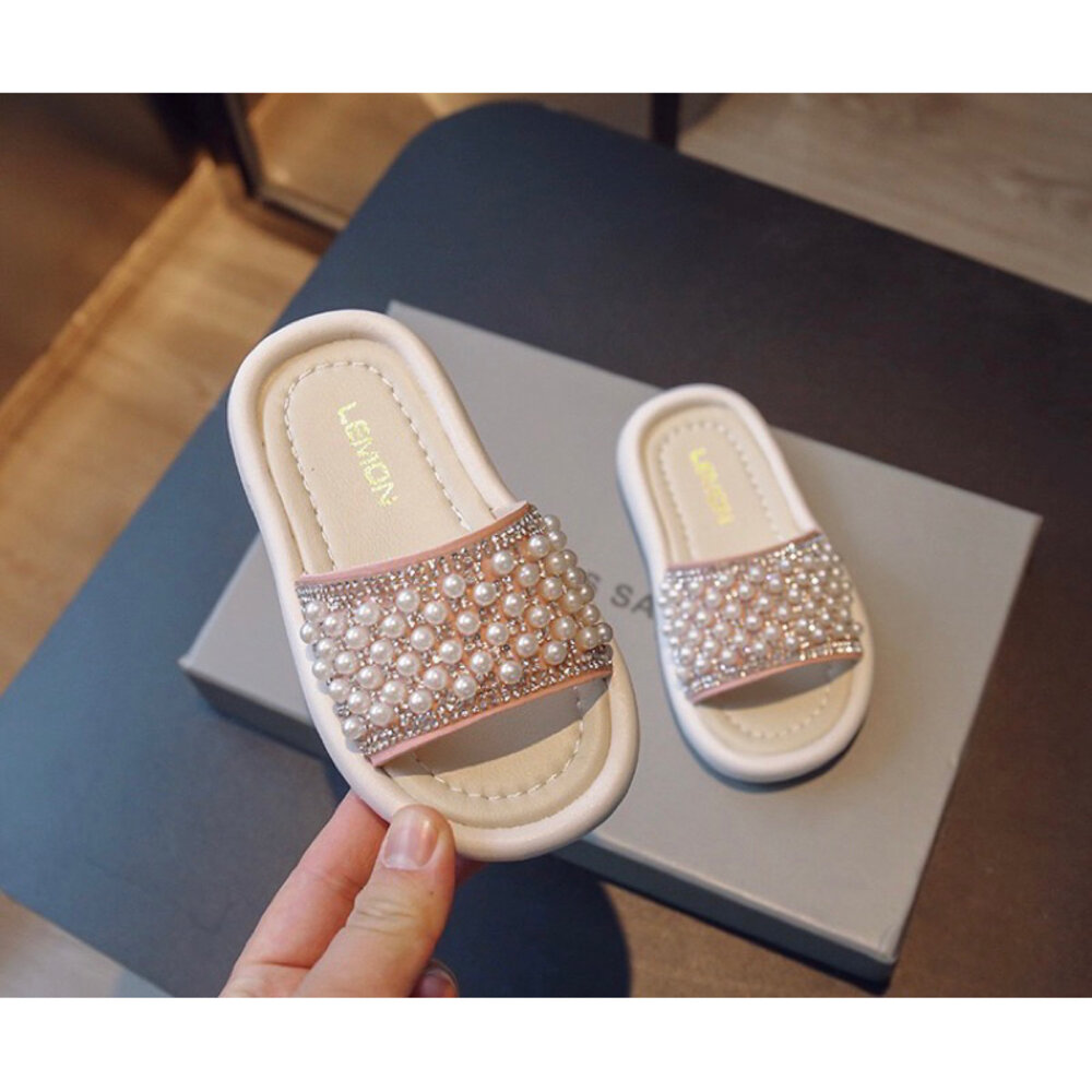 女童拖鞋 珍珠水鑽 🔥台灣現貨🔥 軟底 休閒 兒童-圖片-2