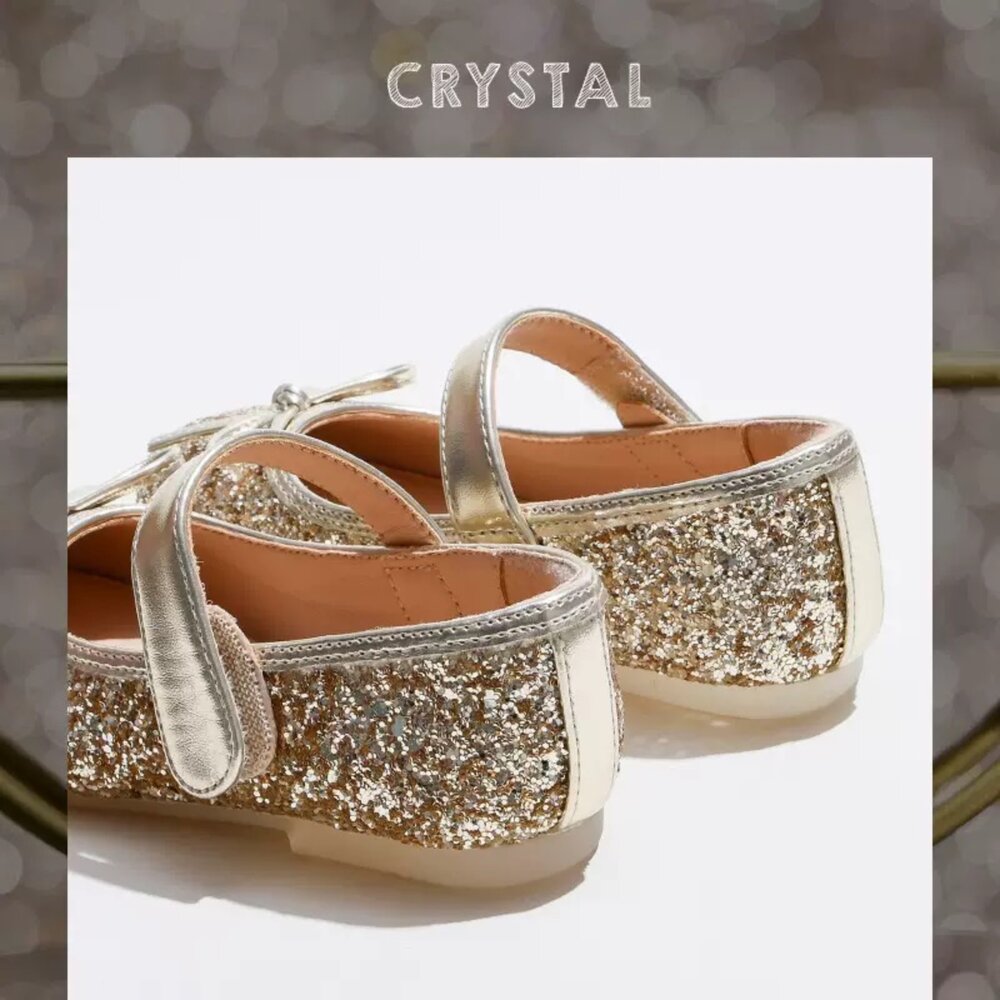 女童娃娃鞋 水鑽亮片 蝴蝶結公主鞋 銀色 金色 平底鞋 魔鬼氈-圖片-4
