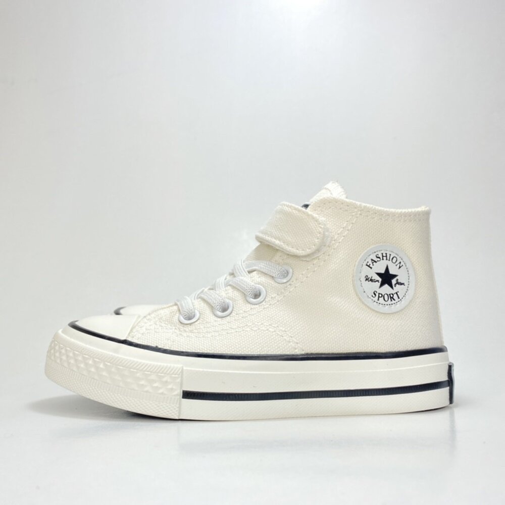 高筒 兒童帆布鞋 休閒鞋 平底鞋 魔鬼氈 16-23公分 室內鞋-圖片-2