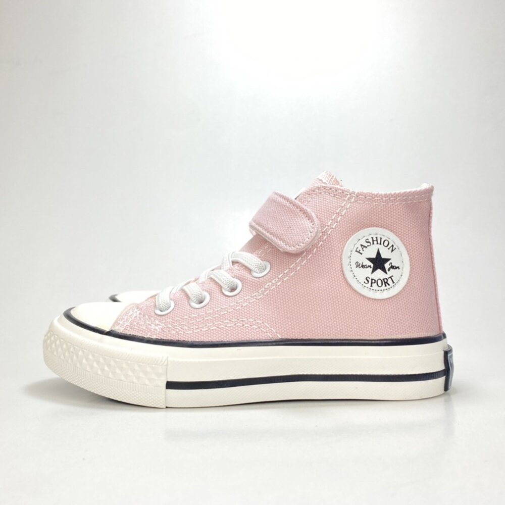 高筒 兒童帆布鞋 休閒鞋 平底鞋 魔鬼氈 16-23公分 室內鞋-圖片-3