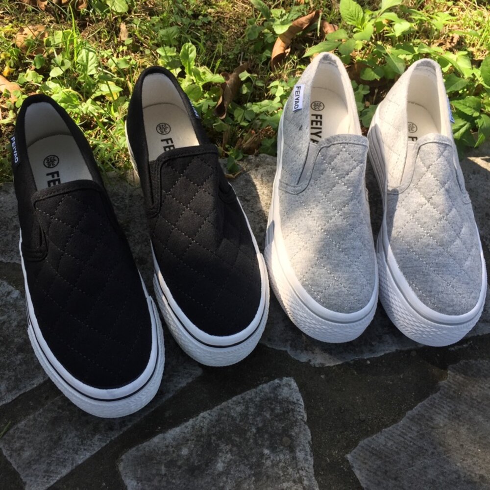 厚底帆布鞋 懶人鞋 小白鞋 休閒鞋 姊妹鞋 菱格紋 布鞋 團體鞋 增高鞋 現貨不用等每天出貨-圖片-1