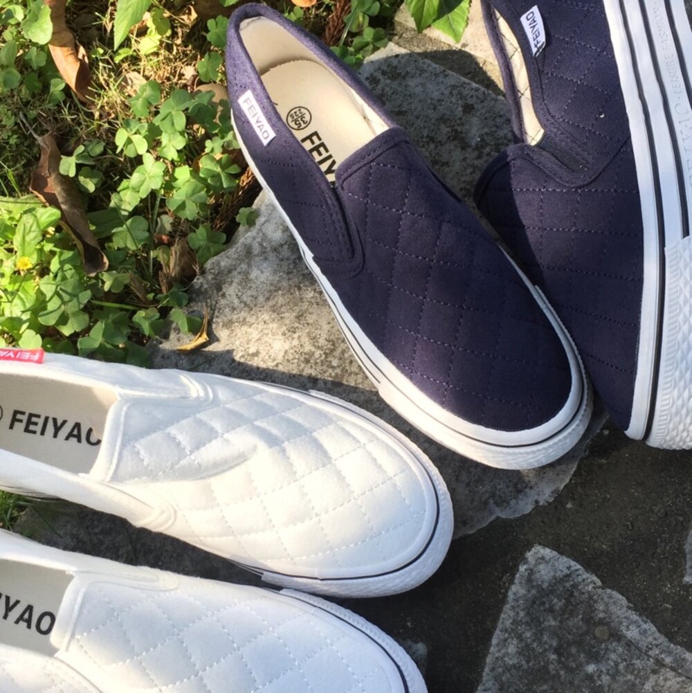 厚底帆布鞋 懶人鞋 小白鞋 休閒鞋 姊妹鞋 菱格紋 布鞋 團體鞋 增高鞋 現貨不用等每天出貨-圖片-2