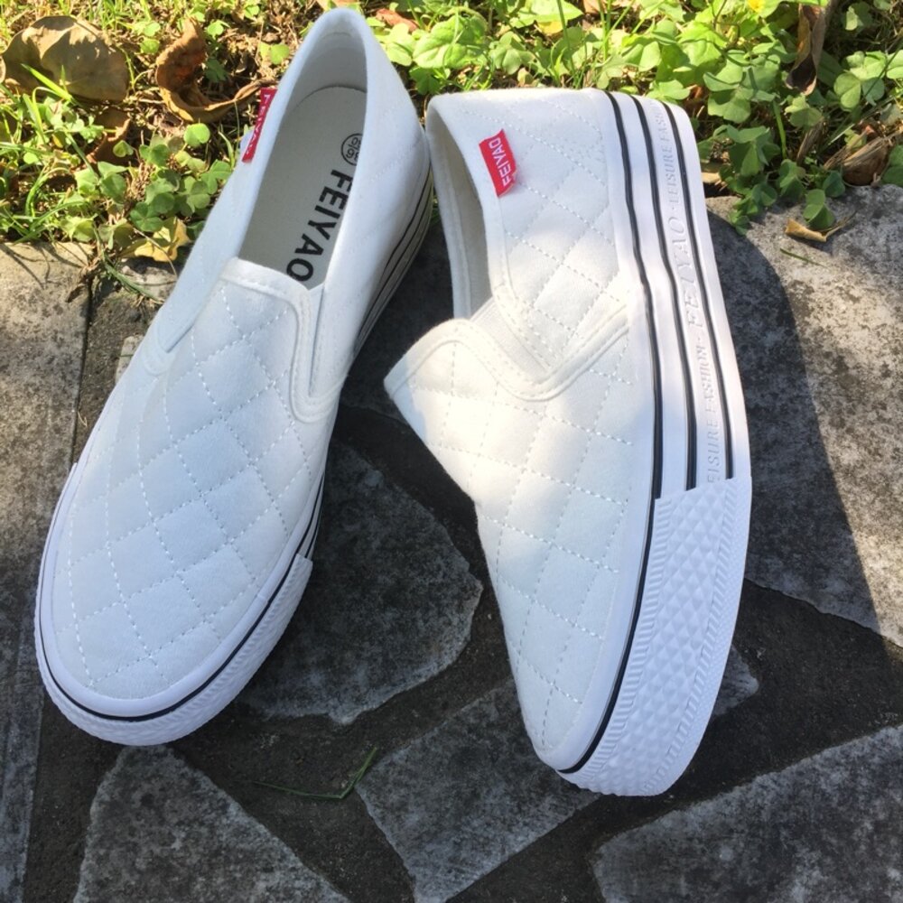 厚底帆布鞋 懶人鞋 小白鞋 休閒鞋 姊妹鞋 菱格紋 布鞋 團體鞋 增高鞋 現貨不用等每天出貨-圖片-3