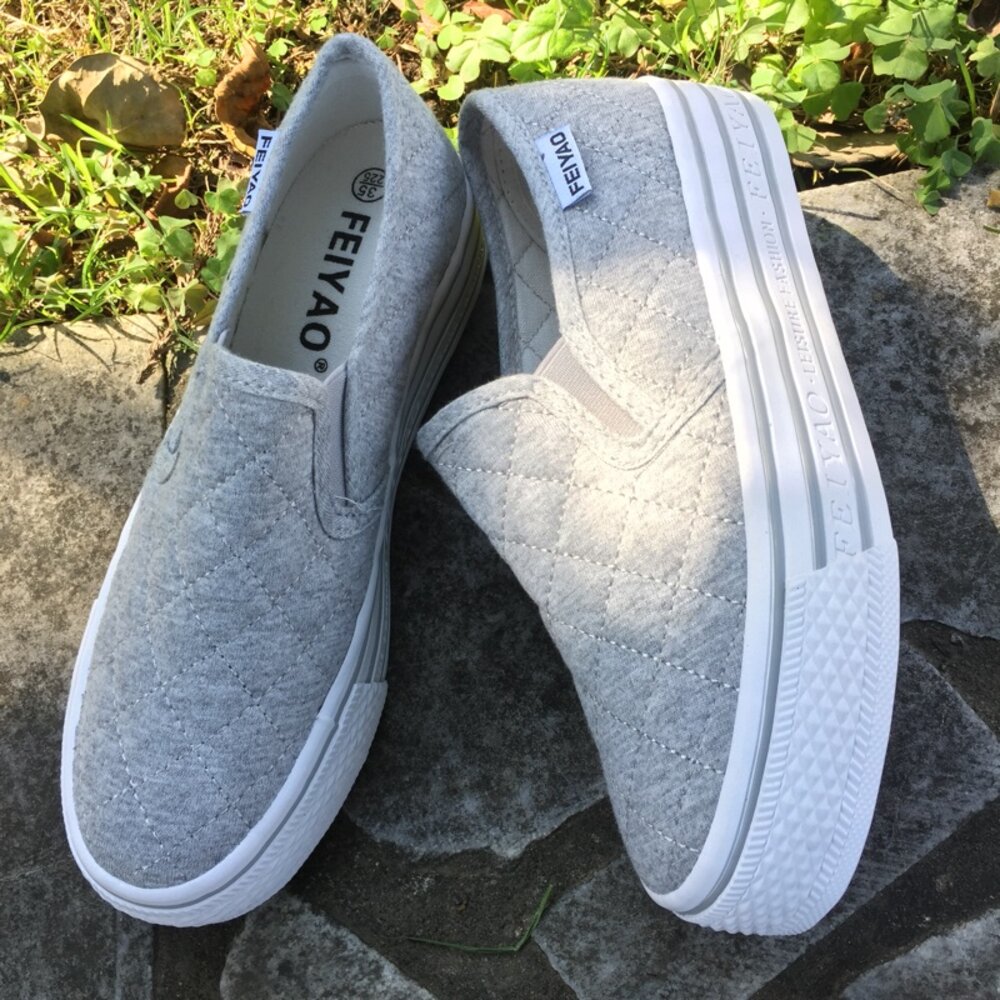 厚底帆布鞋 懶人鞋 小白鞋 休閒鞋 姊妹鞋 菱格紋 布鞋 團體鞋 增高鞋 現貨不用等每天出貨-圖片-4