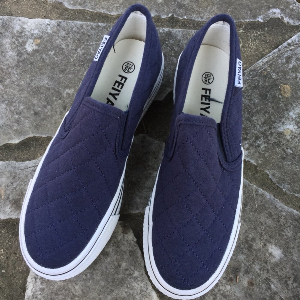 厚底帆布鞋 懶人鞋 小白鞋 休閒鞋 姊妹鞋 菱格紋 布鞋 團體鞋 增高鞋 現貨不用等每天出貨-圖片-5