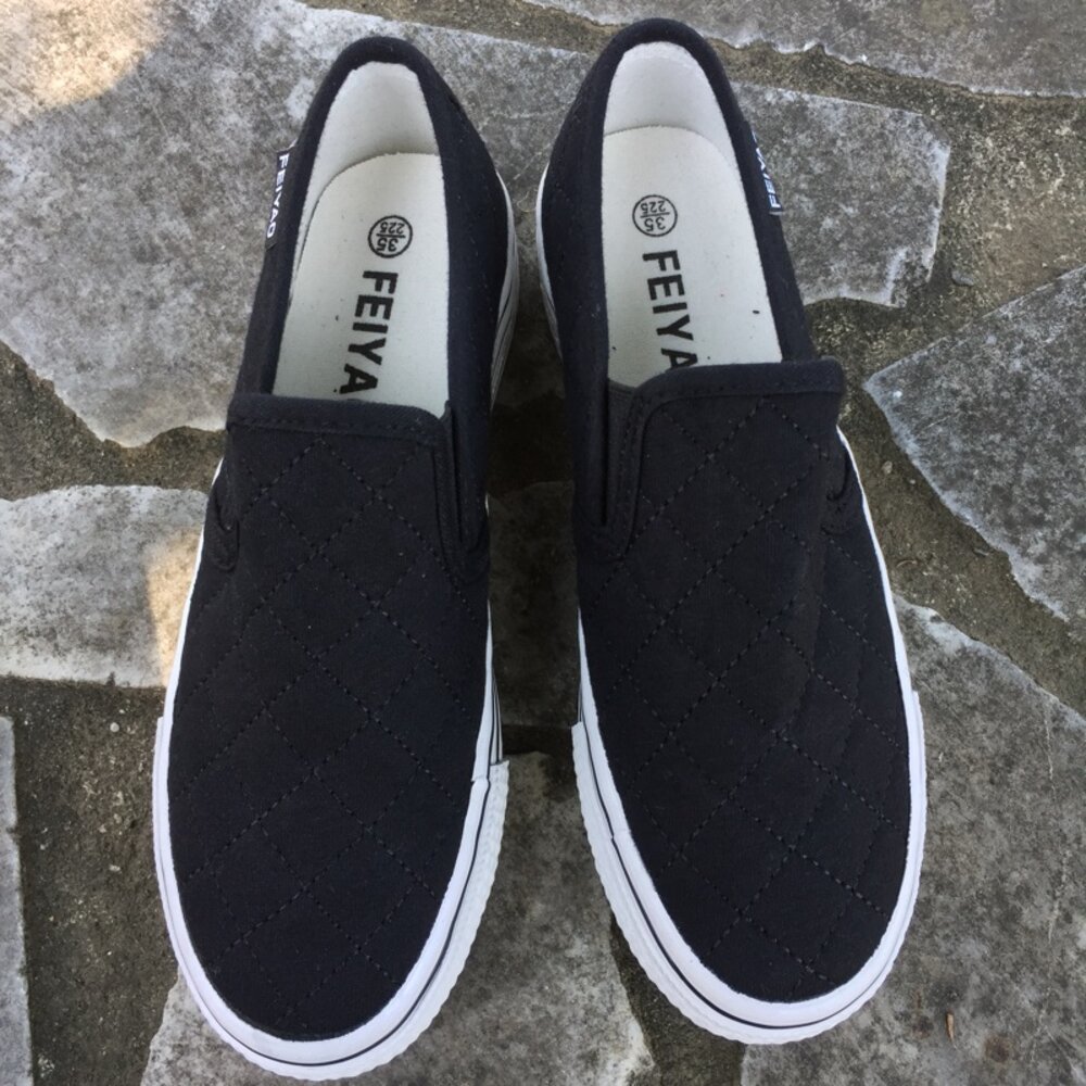 厚底帆布鞋 懶人鞋 小白鞋 休閒鞋 姊妹鞋 菱格紋 布鞋 團體鞋 增高鞋 現貨不用等每天出貨-圖片-6