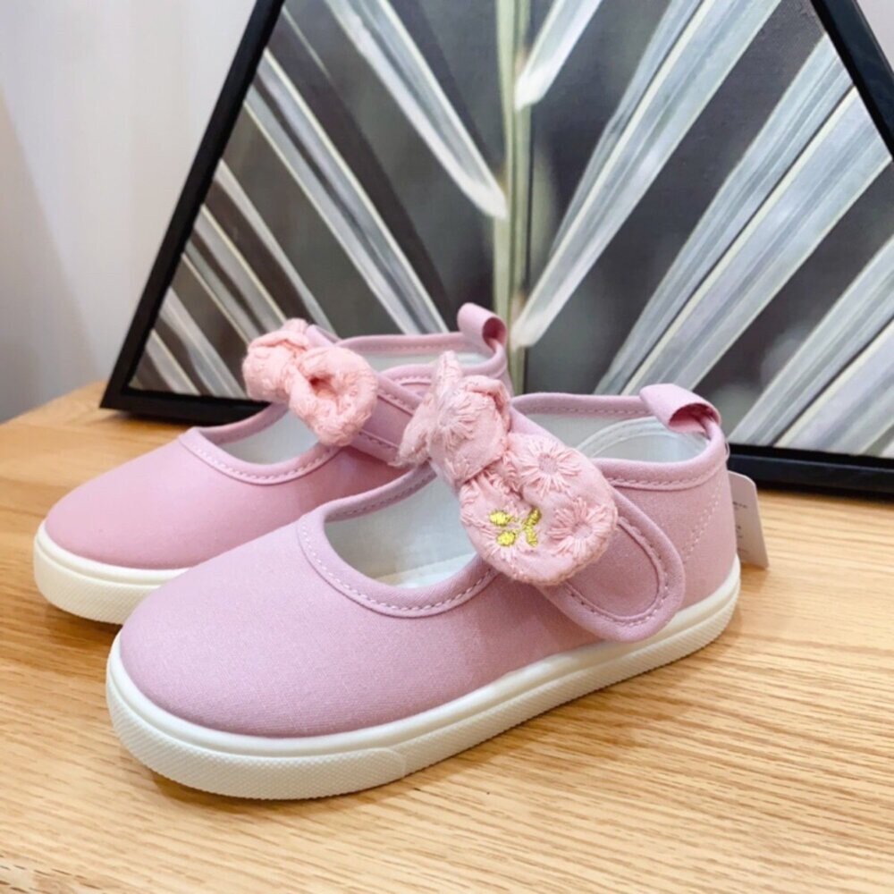 蝴蝶結室內鞋 帆布 休閒鞋 幼兒園 🔥出口日本🔥 女童 16-21號 粉色 黑色 幼稚園-圖片-1