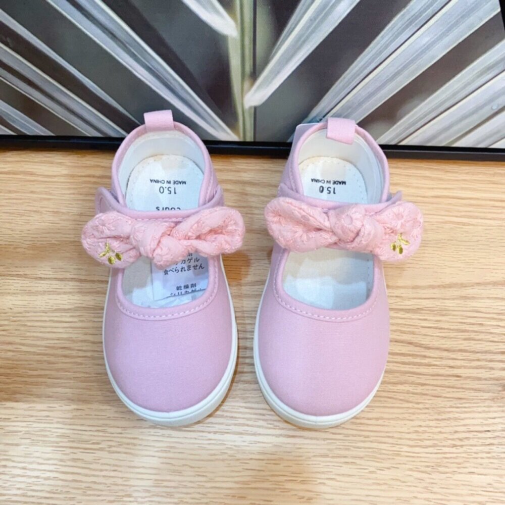 蝴蝶結室內鞋 帆布 休閒鞋 幼兒園 🔥出口日本🔥 女童 16-21號 粉色 黑色 幼稚園-圖片-2