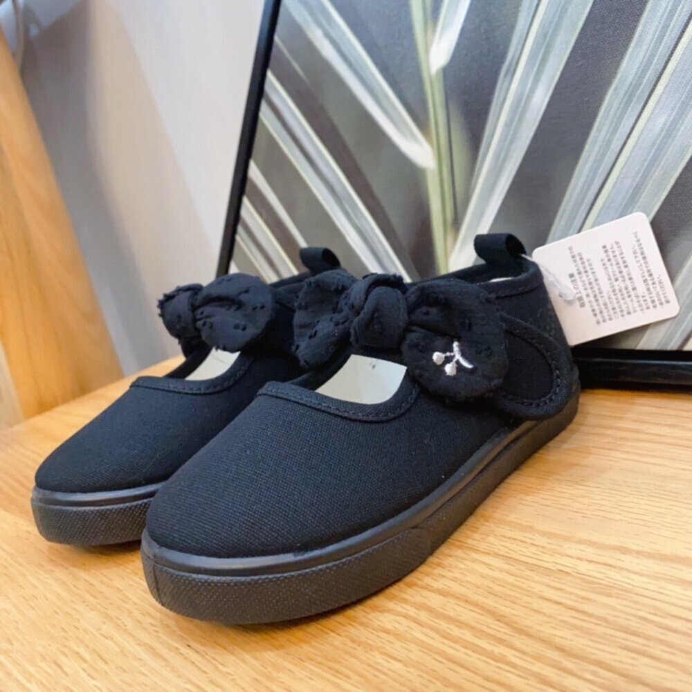 蝴蝶結室內鞋 帆布 休閒鞋 幼兒園 🔥出口日本🔥 女童 16-21號 粉色 黑色 幼稚園-圖片-4