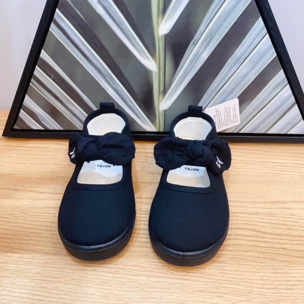 蝴蝶結室內鞋 帆布 休閒鞋 幼兒園 🔥出口日本🔥 女童 16-21號 粉色 黑色 幼稚園-圖片-5