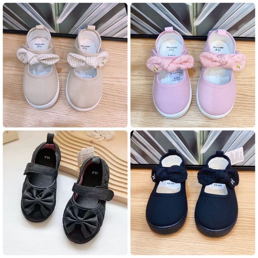 蝴蝶結室內鞋 帆布 休閒鞋 幼兒園 🔥出口日本🔥 女童 16-21號 粉色 黑色 幼稚園 封面照片