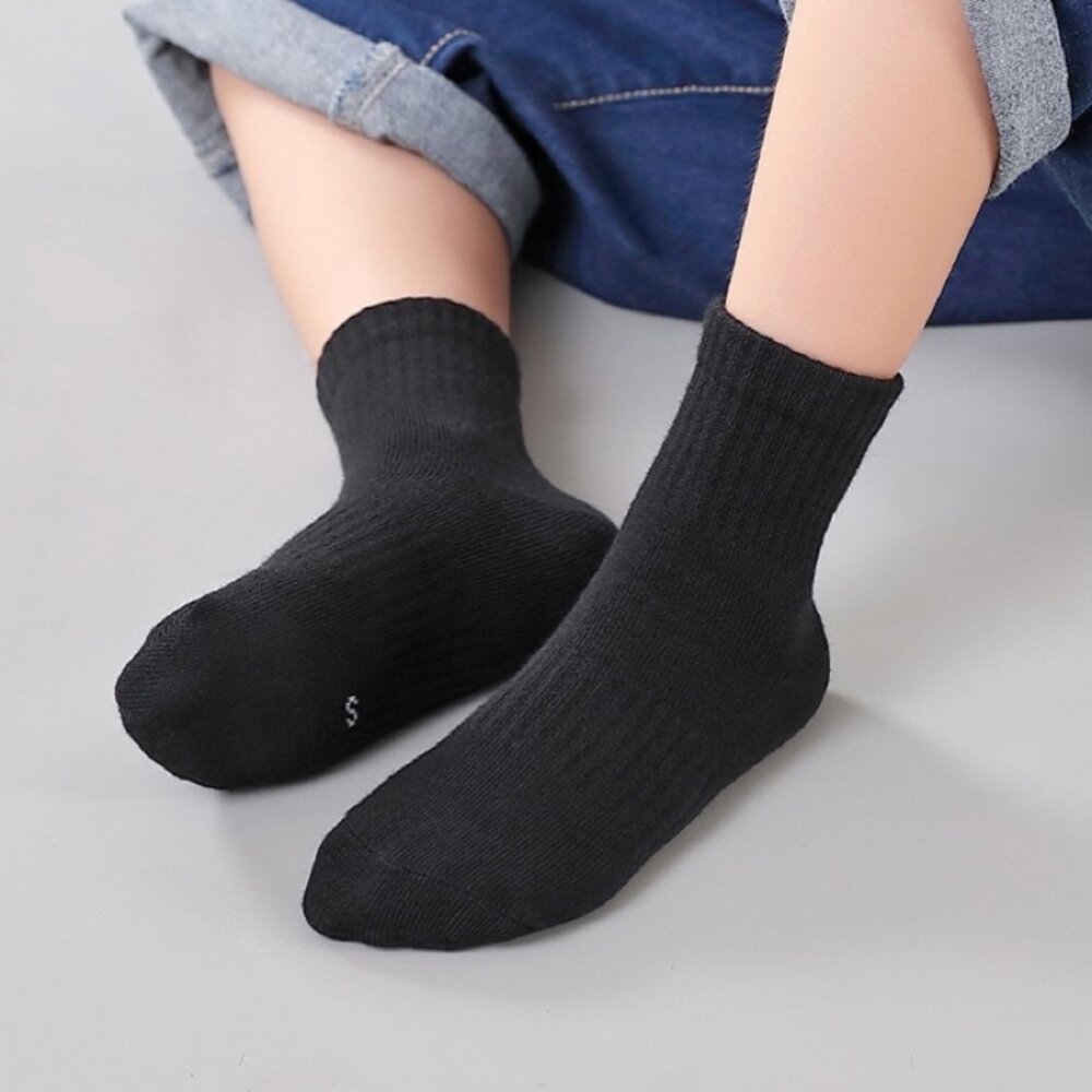 兒童襪子 5歲-15歲 白襪 黑襪 中筒 純棉 舒適 白色襪子-圖片-1