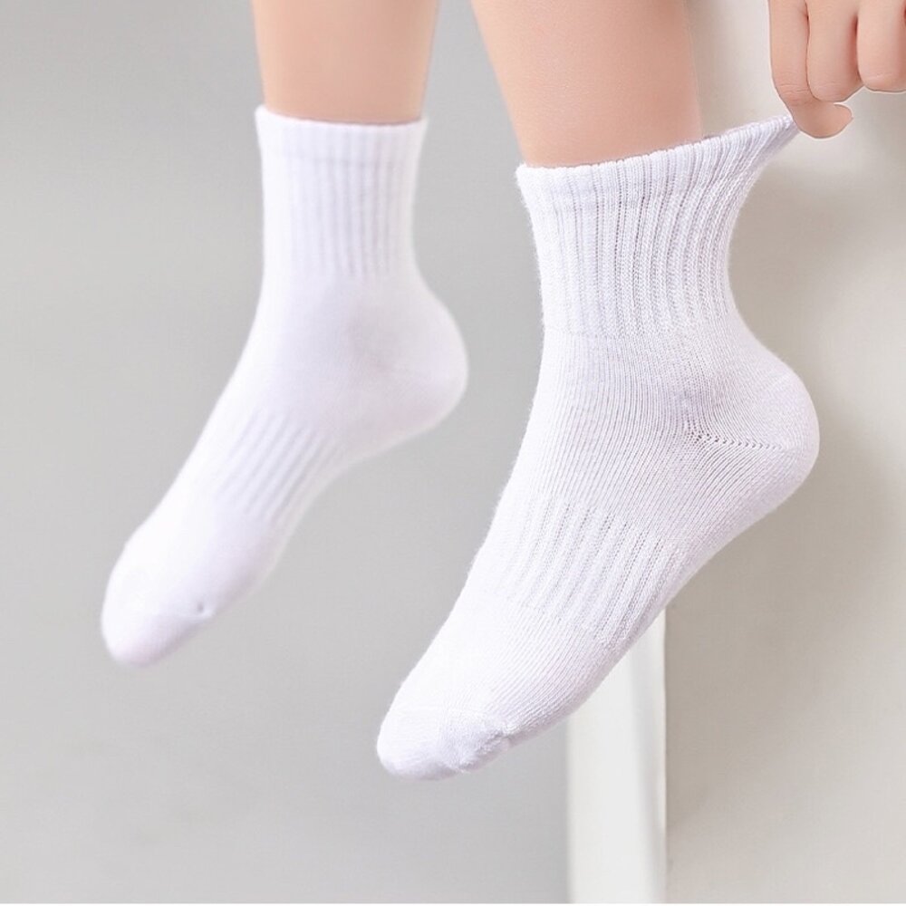 兒童襪子 5歲-15歲 白襪 黑襪 中筒 純棉 舒適 白色襪子-圖片-2