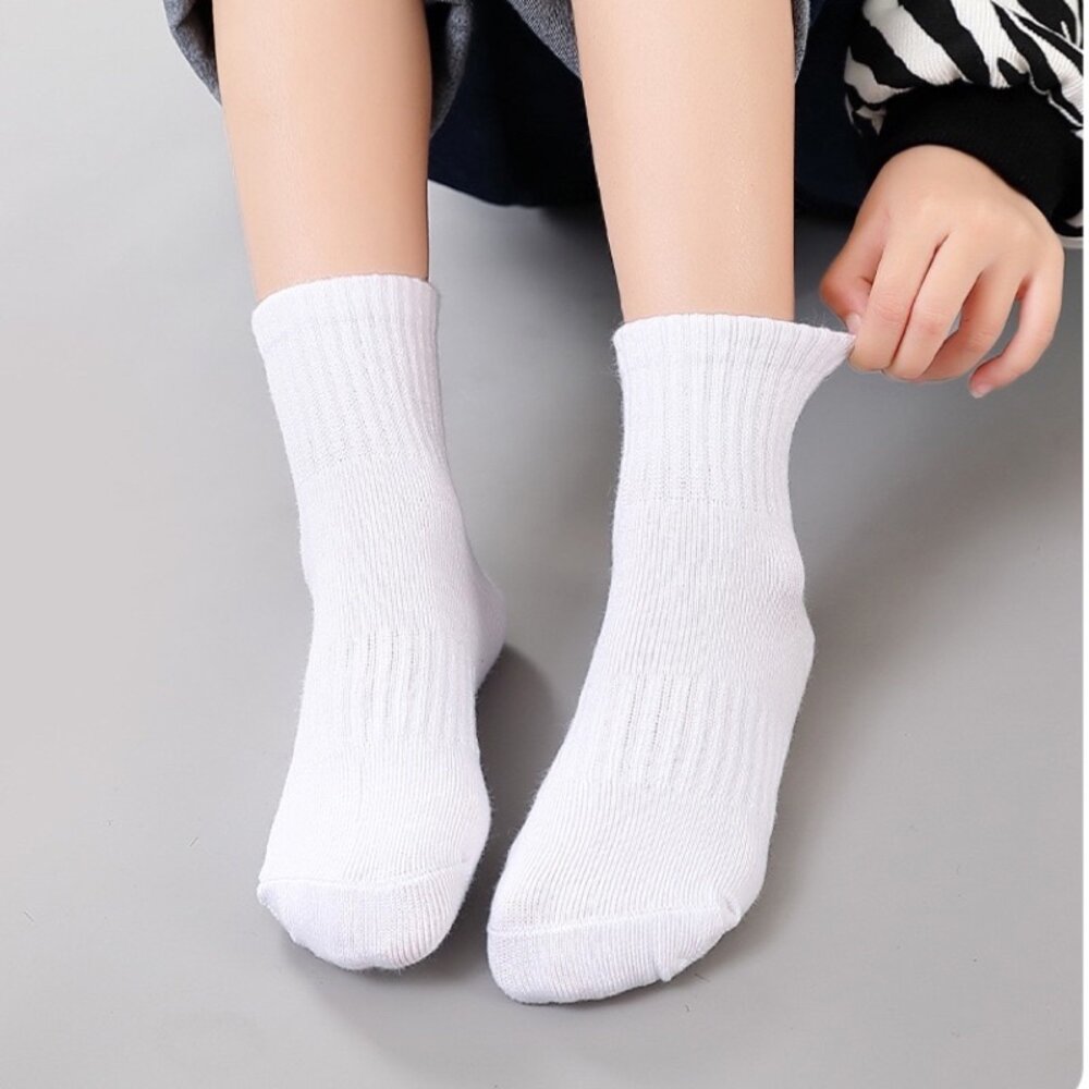 兒童襪子 5歲-15歲 白襪 黑襪 中筒 純棉 舒適 白色襪子-圖片-5